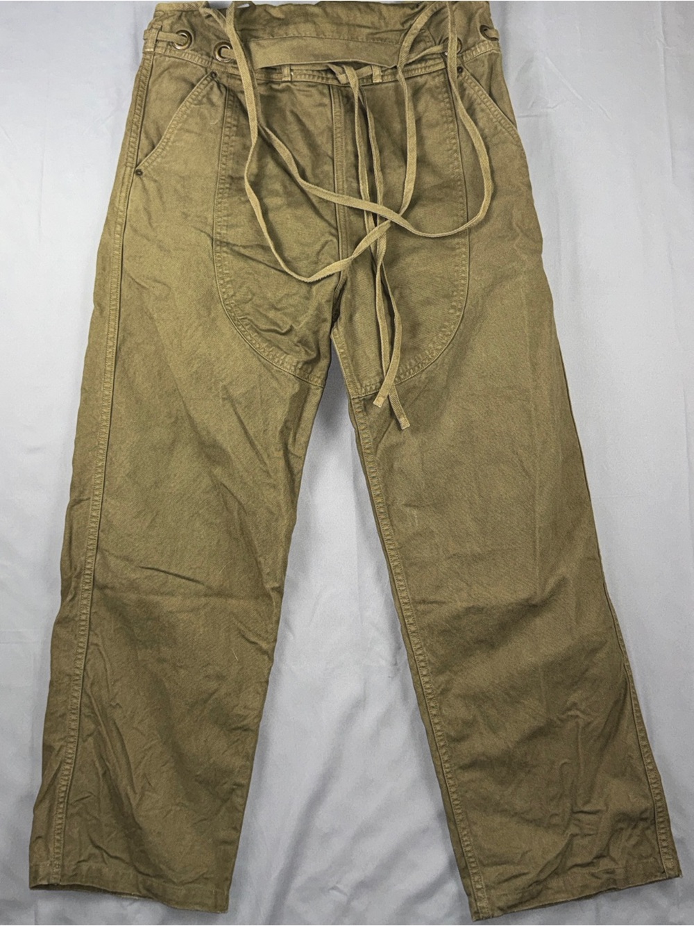 Kapital Pants Men's 32 XS Green Paperbag Belted Workwear Japan Relaxed Fit